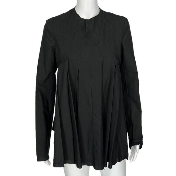 NWOT $590 Marc Le Bihan Black Long Sleeve Cotton Blouse French sz 40 US sz 8 - Picture 1 of 10